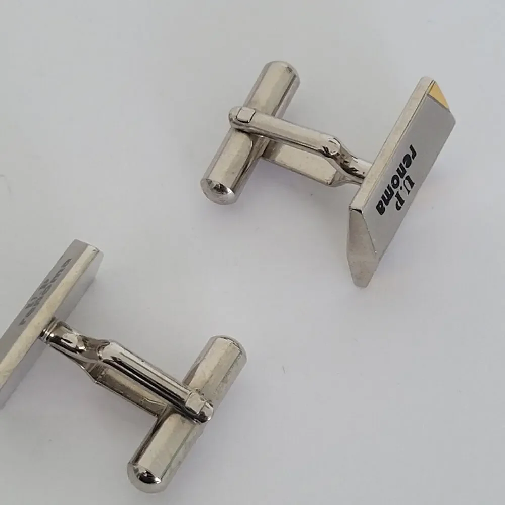 U.P. Renoma Paris Gold Silver Tone Rectangle Logo‎ Cufflinks Designer Geometric
